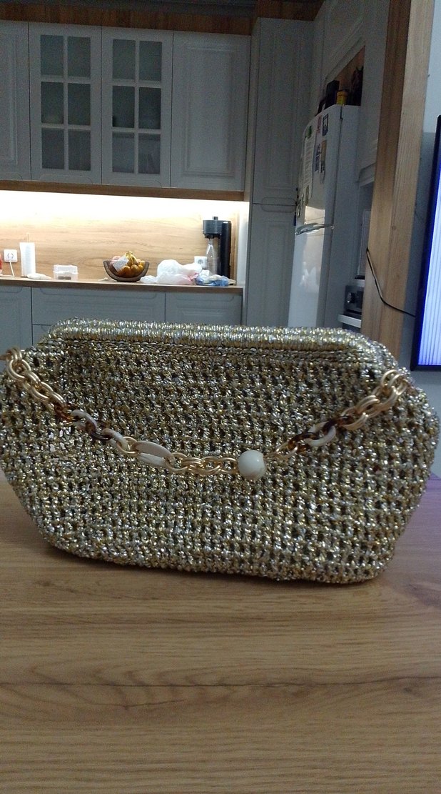 El İşi Boncuklu Altın Rengi Kadın Çanta - Görsel 2