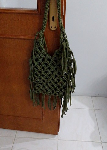 Örgü Bohem Kadın Çanta - Yeşil - Görsel 2