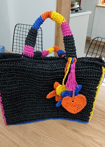 Renkli Nakışlı Örgü Kadın Çanta - Görsel 2