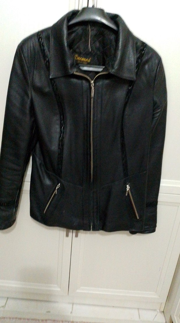 Kadın Siyah Deri  Ceket.özel dikim L beden - Görsel 4