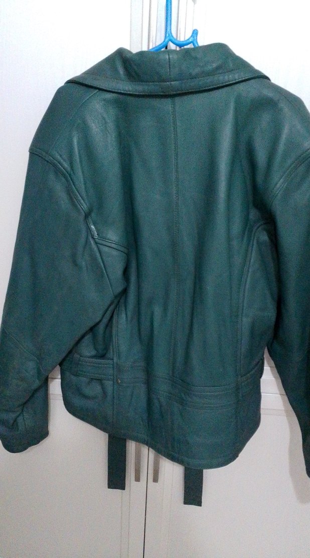 Kemerli Yeşil Deri Biker Ceket - Görsel 5