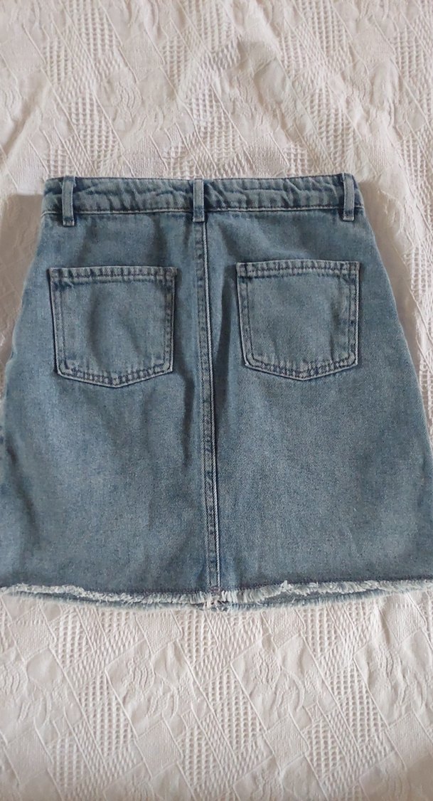 Düğmeli Mavi Denim Mini Etek - Görsel 2