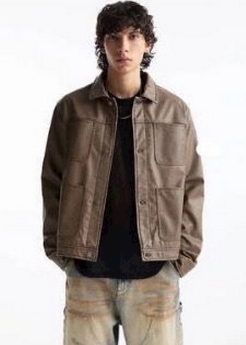 Düğmeli Kahverengi Deri Erkek Ceket - Görsel 5