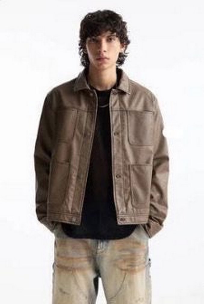 Düğmeli Kahverengi Deri Erkek Ceket - Görsel 5