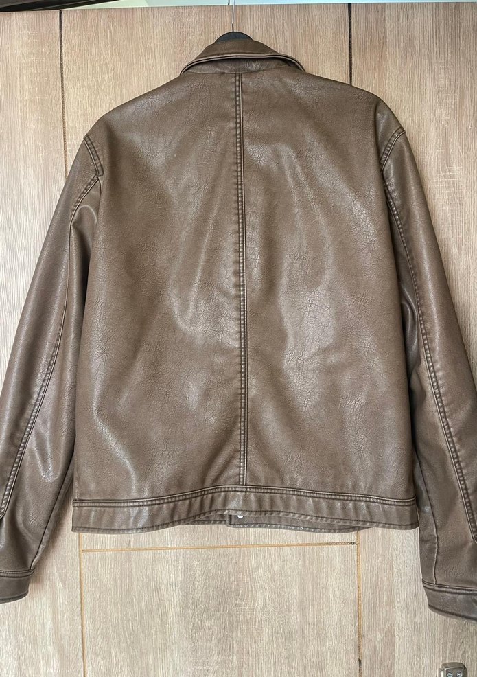 Düğmeli Kahverengi Deri Erkek Ceket - Görsel 4