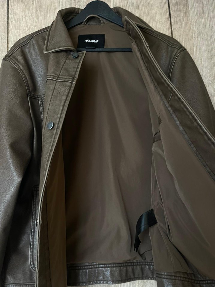 Düğmeli Kahverengi Deri Erkek Ceket - Görsel 2