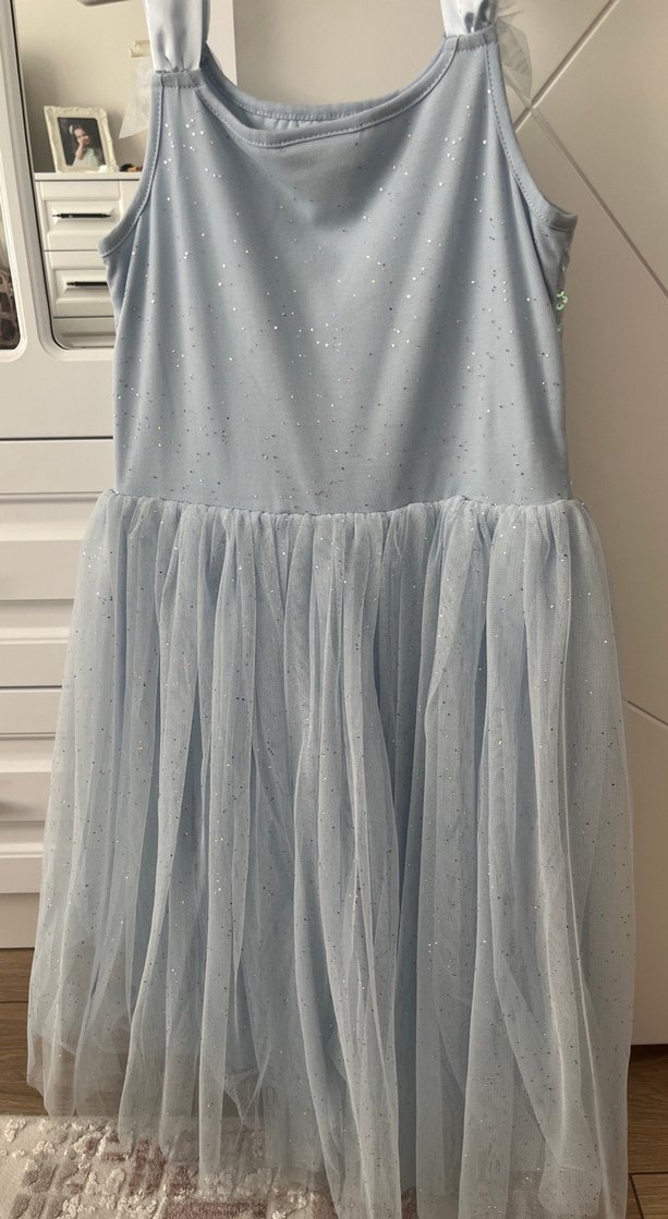 Kız Çocuk Mavi Dantel Detaylı Strappy Elbise - Görsel 4