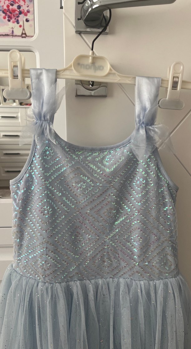 Kız Çocuk Mavi Dantel Detaylı Strappy Elbise - Görsel 2