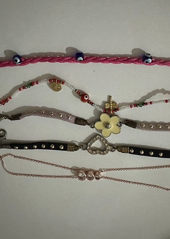 Pembe İşlemeli Zincir Detaylı Bohem Kadın Bileklik 5 adet - Görsel 2