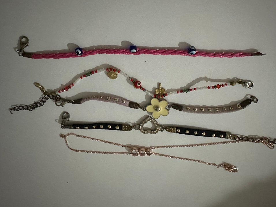 Pembe İşlemeli Zincir Detaylı Bohem Kadın Bileklik 5 adet - Görsel 2