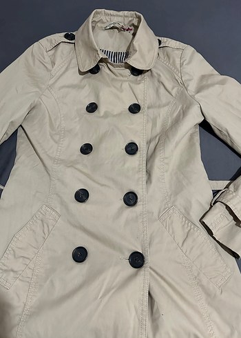 Bej Düğmeli Midi Kadın Trençkot - Görsel 5