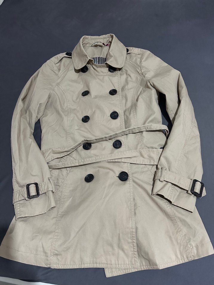 Bej Düğmeli Midi Kadın Trençkot - Görsel 4