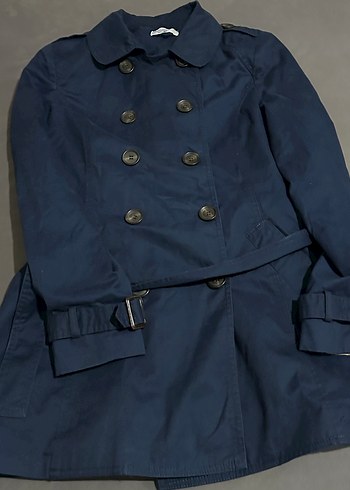 Düğmeli Lacivert Midi Trençkot - Görsel 5