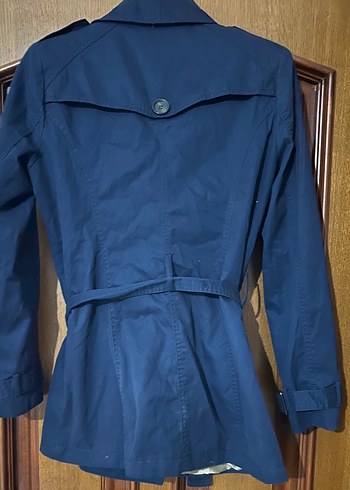 Düğmeli Lacivert Midi Trençkot - Görsel 2