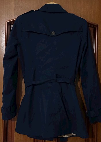 Düğmeli Lacivert Midi Trençkot - Görsel 3