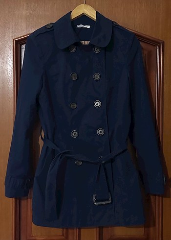 Düğmeli Lacivert Midi Trençkot - Görsel 4