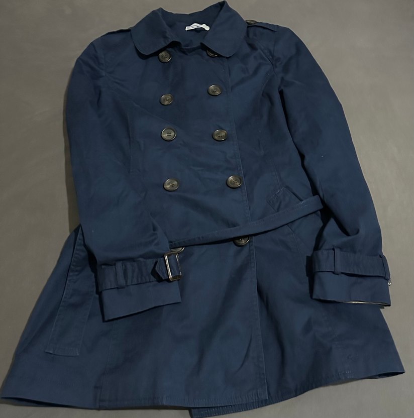 Düğmeli Lacivert Midi Trençkot - Görsel 5