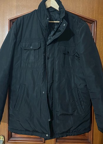 Düğmeli Siyah Erkek Midi Mont - Görsel 2