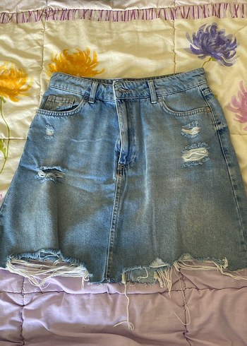 Kadın Mavi Denim Midi Etek