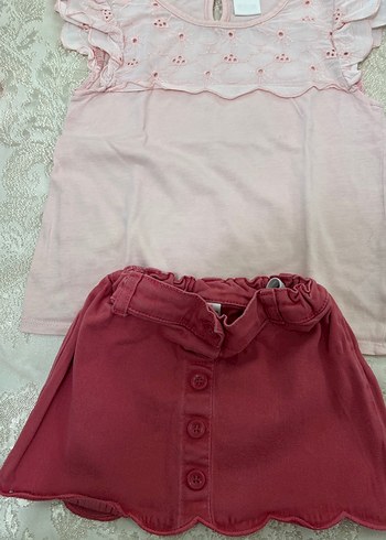 Bordo Düğmeli Nakışlı Kız Çocuk Etek