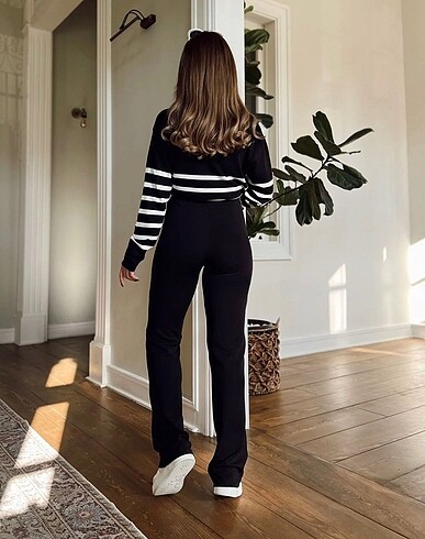 m Beden siyah Renk Yüksek Bel Full Likralı Çımalı İspanyol Pantolon