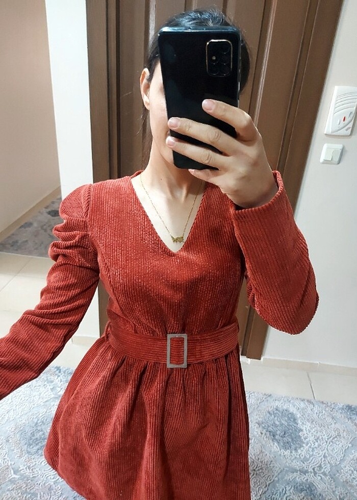 Yepyeni kiremit rengi elbise - Görsel 2