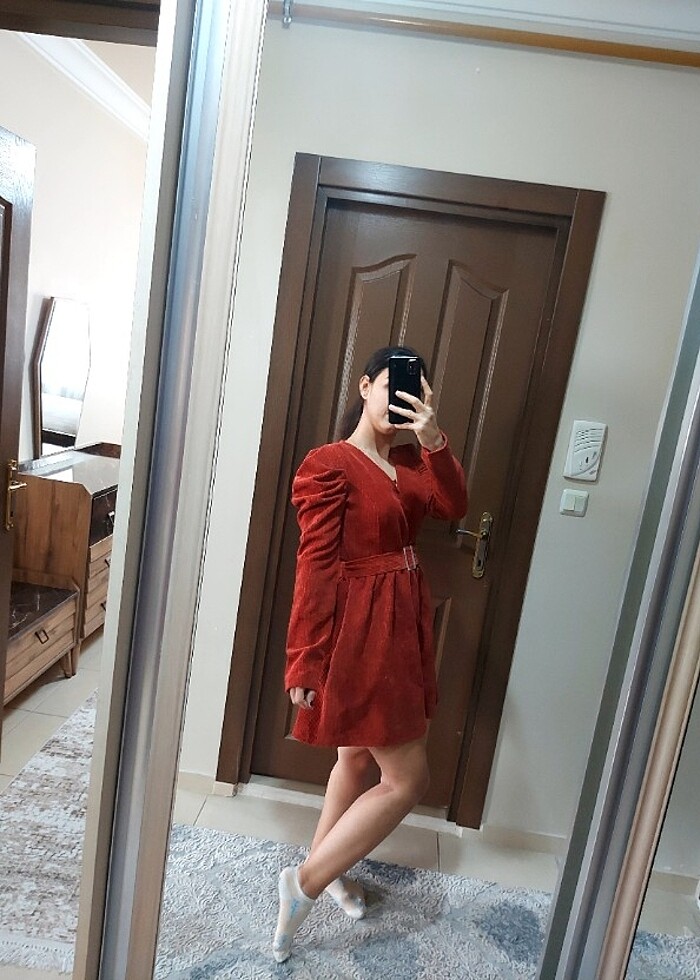 Yepyeni kiremit rengi elbise - Görsel 3