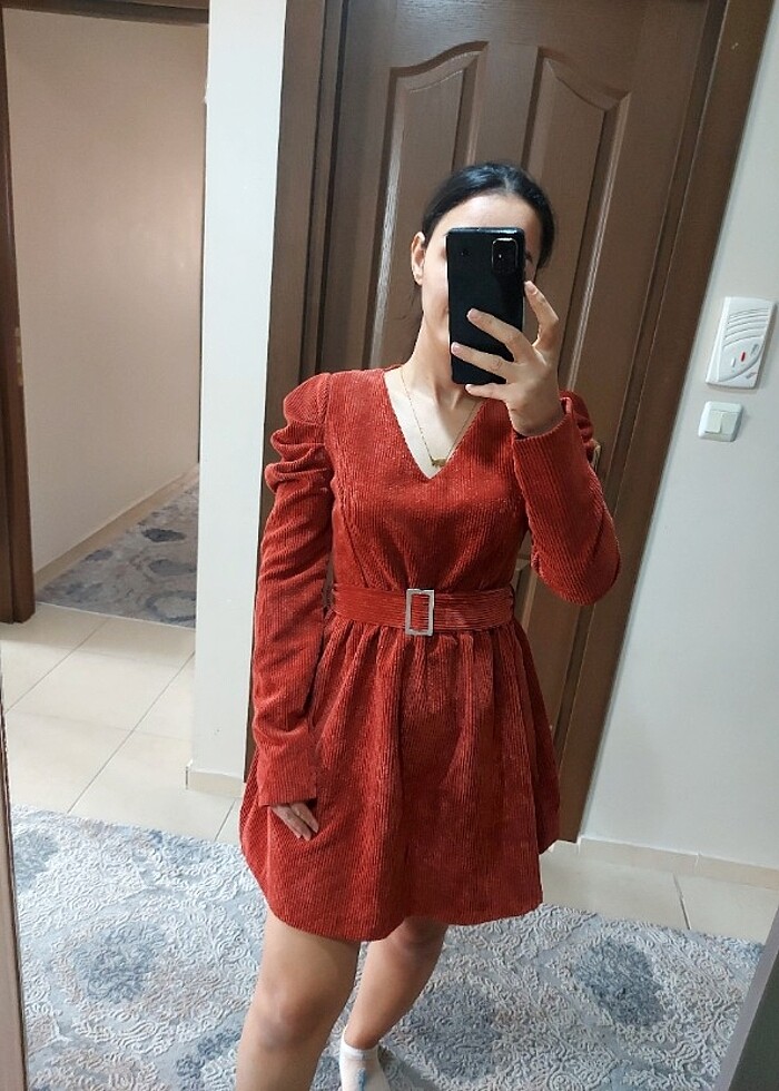 Yepyeni kiremit rengi elbise - Görsel 4