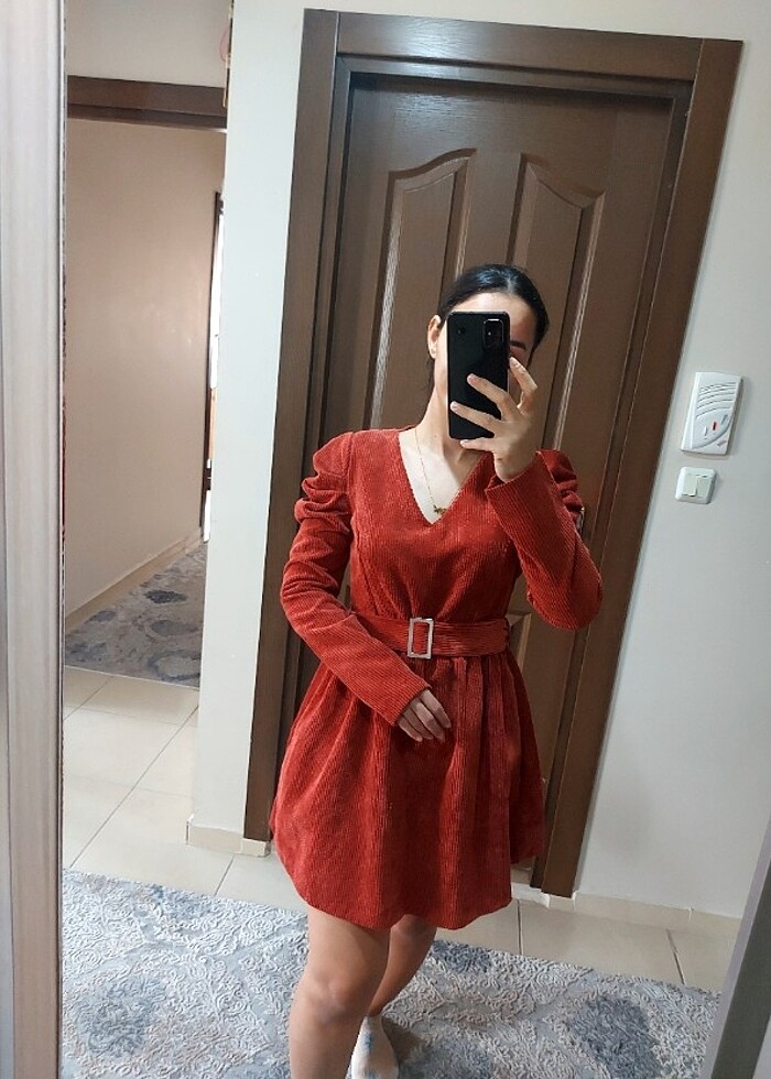 Yepyeni kiremit rengi elbise - Görsel 5