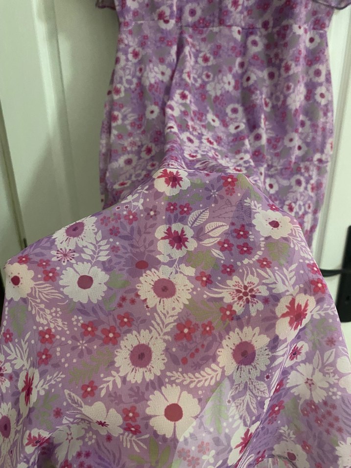 Mor Midi Bohem Tarzı Desenli Elbise - Görsel 2