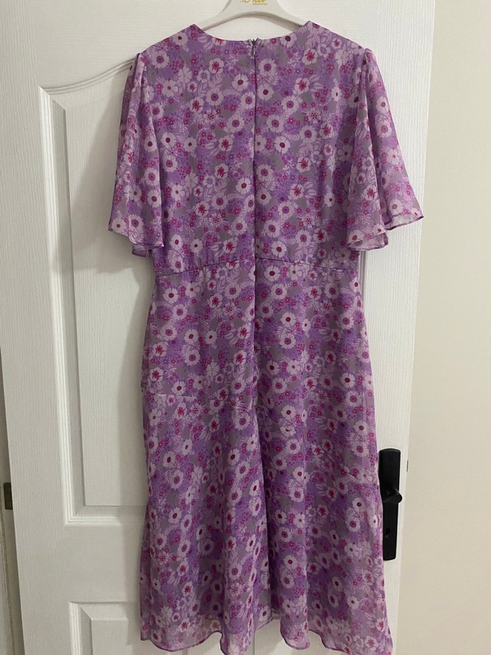 Mor Midi Bohem Tarzı Desenli Elbise - Görsel 3