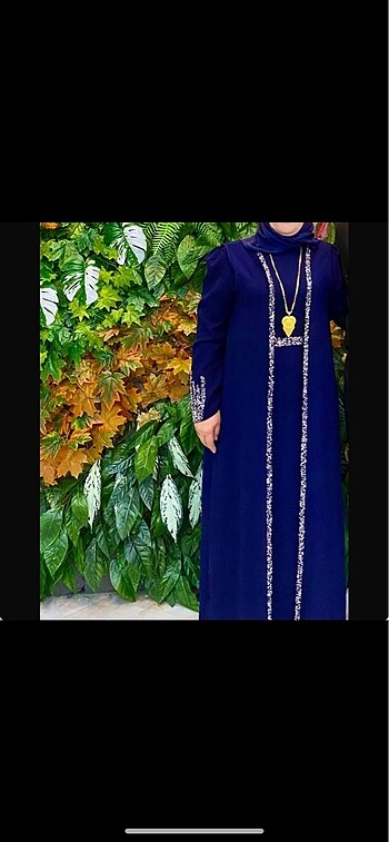 Taşlı abaya lacivert