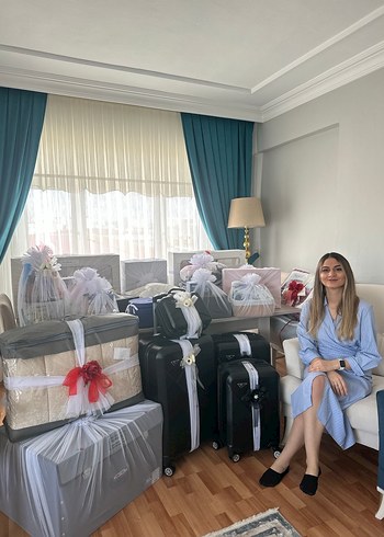 m Beden Mavi Çizgili Pamuklu Uzun Elbise