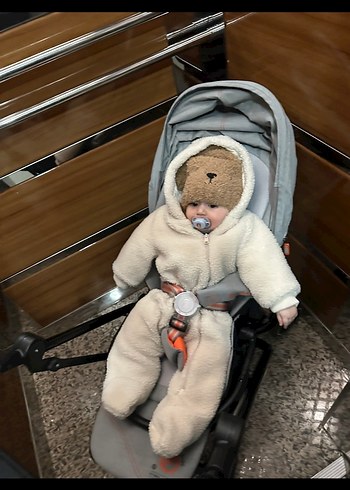 Kürklü Beyaz Kapüşonlu Bebek Kış Tulumu - Görsel 5