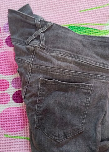 40 Beden Gri Düğmeli Kadın Denim Pantolon