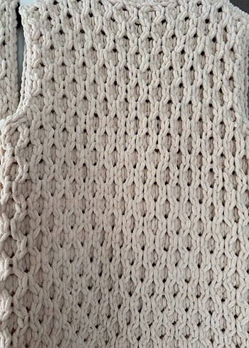 Bej Örgü Kadın Yelek Midi Boy - Görsel 8