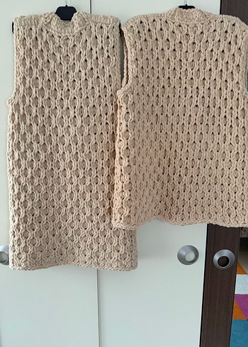 Bej Örgü Kadın Yelek Midi Boy - Görsel 7