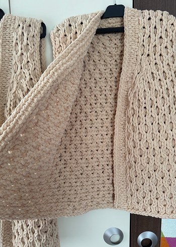 Bej Örgü Kadın Yelek Midi Boy - Görsel 5