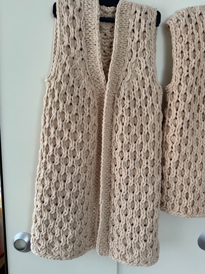 Bej Örgü Kadın Yelek Midi Boy - Görsel 3