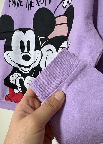 Mor Uzun Kollu Mickey Baskılı Kız Sweatshirt - Görsel 3