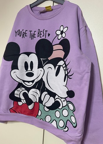 Mor Uzun Kollu Mickey Baskılı Kız Sweatshirt - Görsel 2