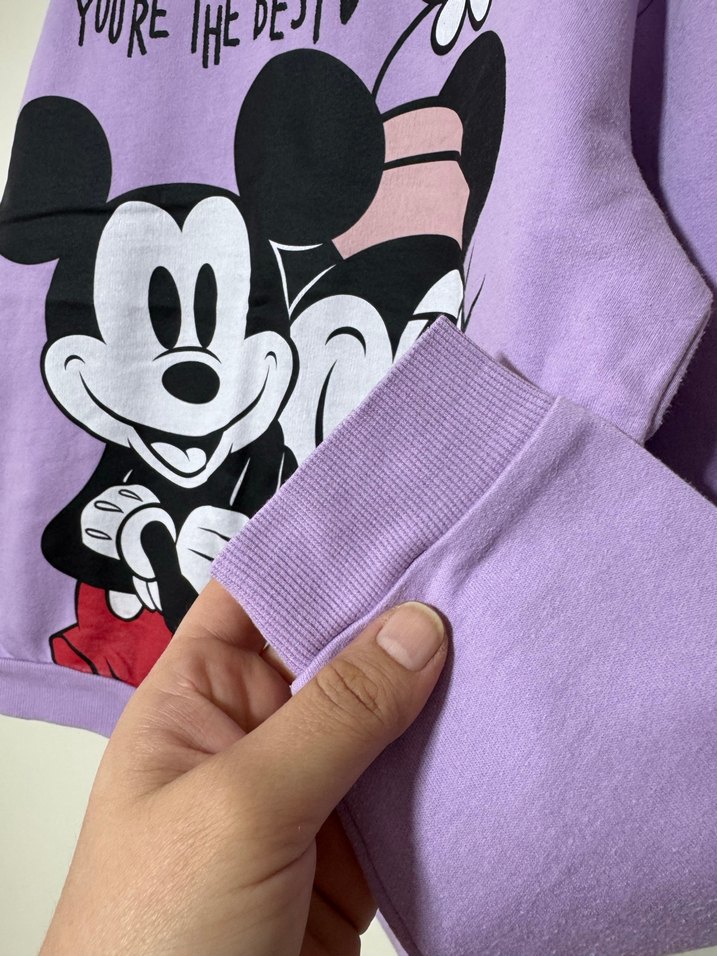 Mor Uzun Kollu Mickey Baskılı Kız Sweatshirt - Görsel 3