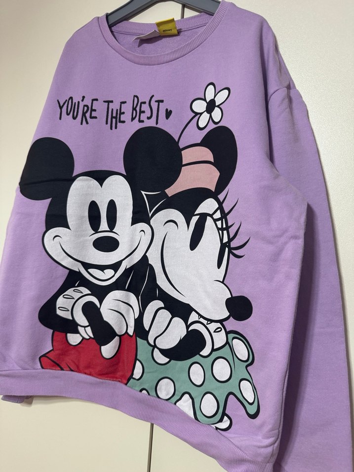 Mor Uzun Kollu Mickey Baskılı Kız Sweatshirt - Görsel 2