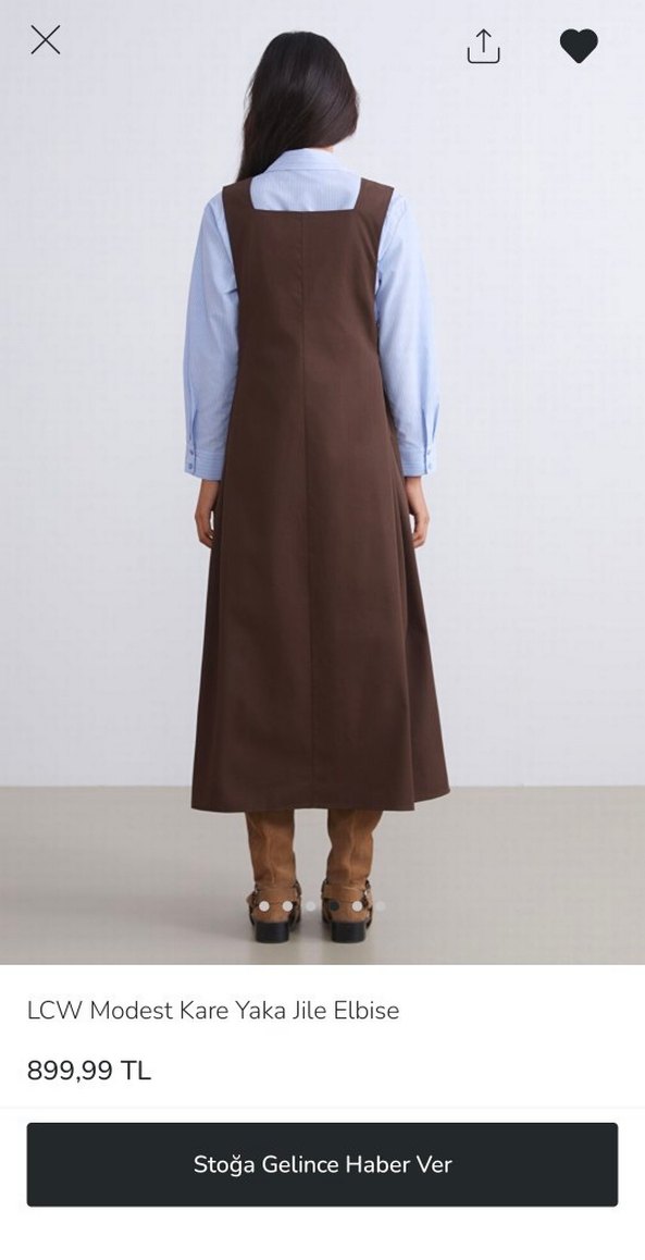 LCW Modest Kare Yaka Kahverengi Jile Elbise - Görsel 4