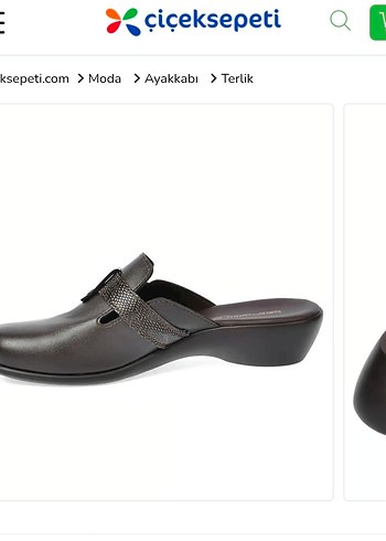 Kahverengi Deri Kadın Terlik - Kemerli Wedge Topuk - Görsel 5