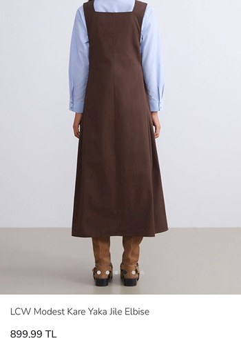 LCW Modest Kare Yaka Kahverengi Jile Elbise - Görsel 4