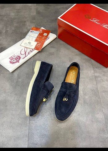 Loro Piana Loro Piana Kadın Mavi Süet Püsküllü Loafer
