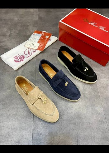 36 Beden mavi Renk Loro Piana Kadın Mavi Süet Püsküllü Loafer