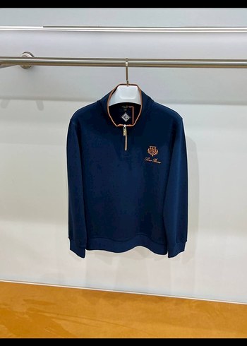 s Beden Loro Piana Premium Erkek Lacivert Fermuarlı Sweatshirt