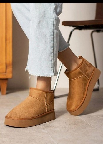 40 Beden camel Renk UGG taba Süet Kadın Dolgu Topuk Bot